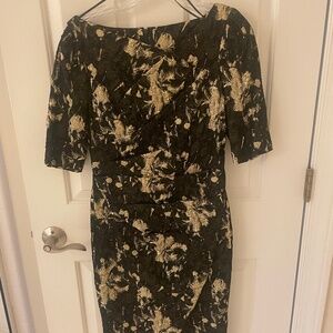 Rickie Freeman Teri Jon Black Gold Cocktail Dress